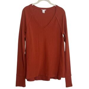 Caslon Womens Thermal V-Neck Soft Knit Sweater Size Small Burnt Orange Casual